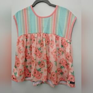 Matilda JANE Floral Pink and Blue Kids Top, SIZE 12, New